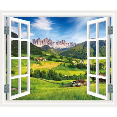 新品自粘墙画假窗户3d立体墙贴纸客厅创意装饰墙贴画卧室风景墙面