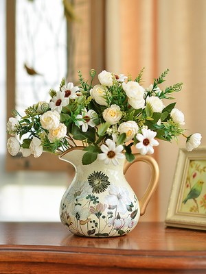 欧式田园复古陶瓷花瓶美式乡村客厅玄关假花干花插花器摆件.