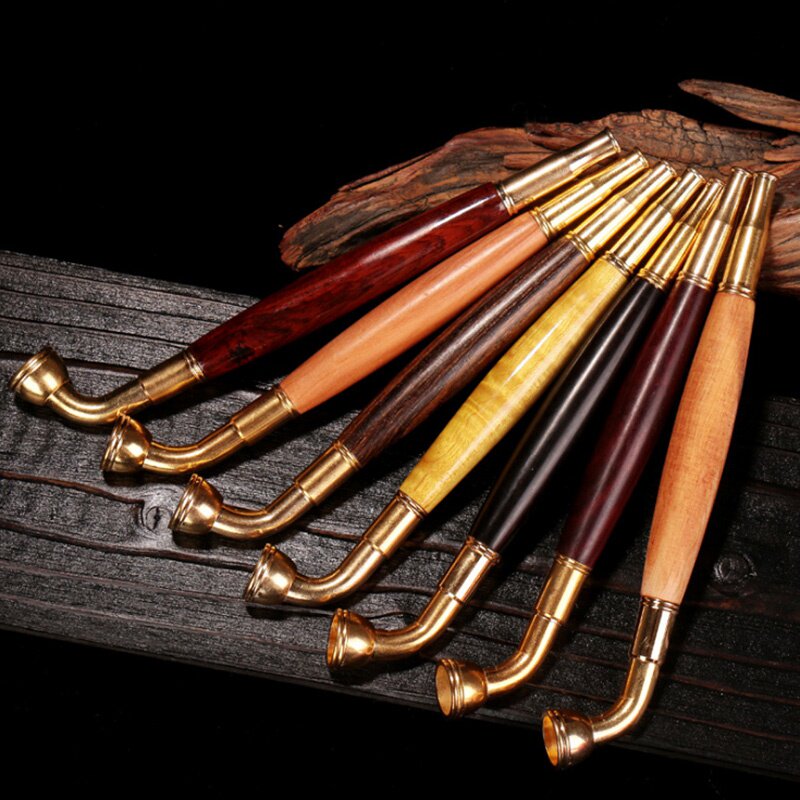 老式檀木旱烟杆两用过滤烟斗便携男士红木烟嘴铜制过滤烟具包邮