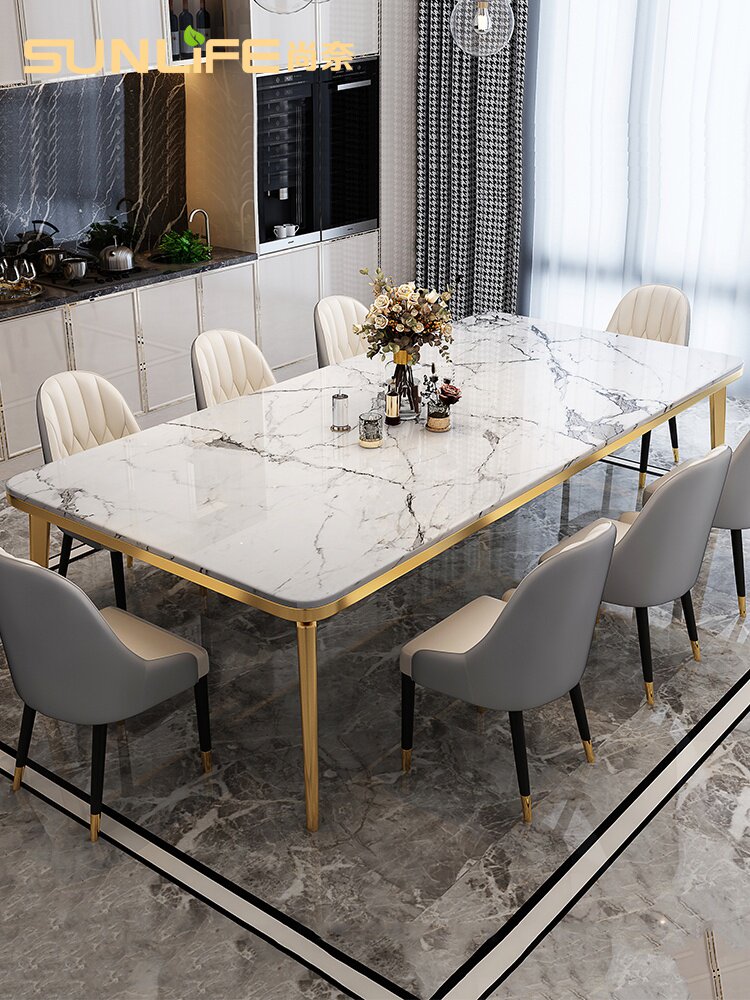 大理石餐桌椅组合轻奢后现代长方形现代简约家用小户型岩板台68人