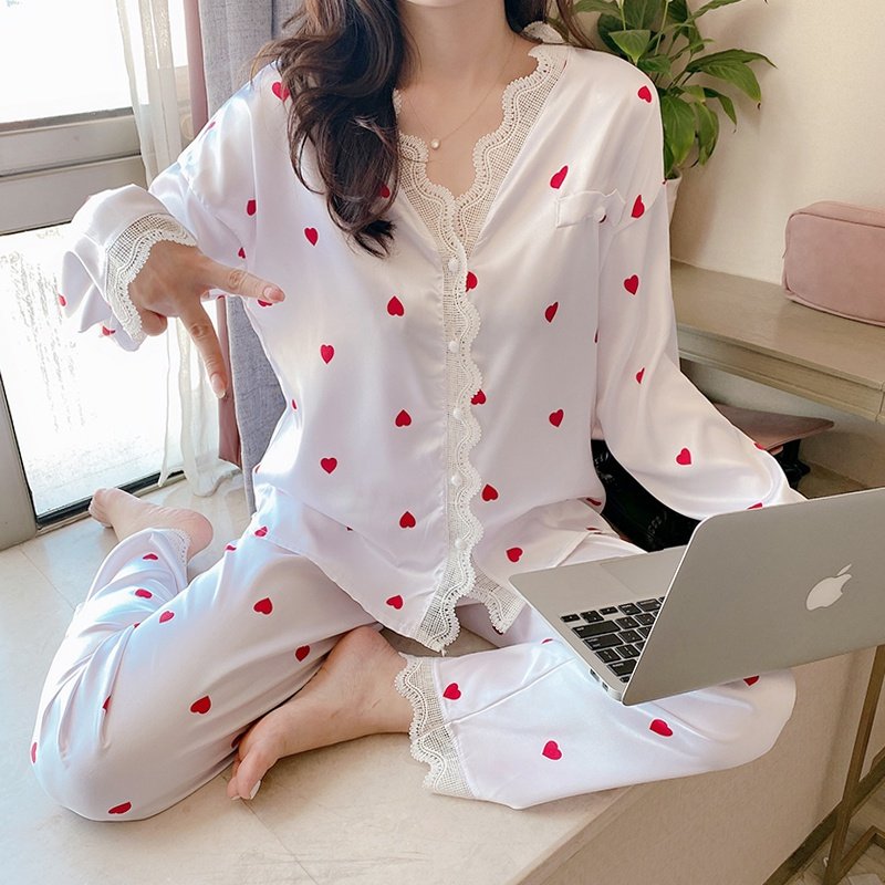 2020很仙的睡衣女夏季冰丝长袖韩版洋气减龄蕾丝春秋薄款家居服女