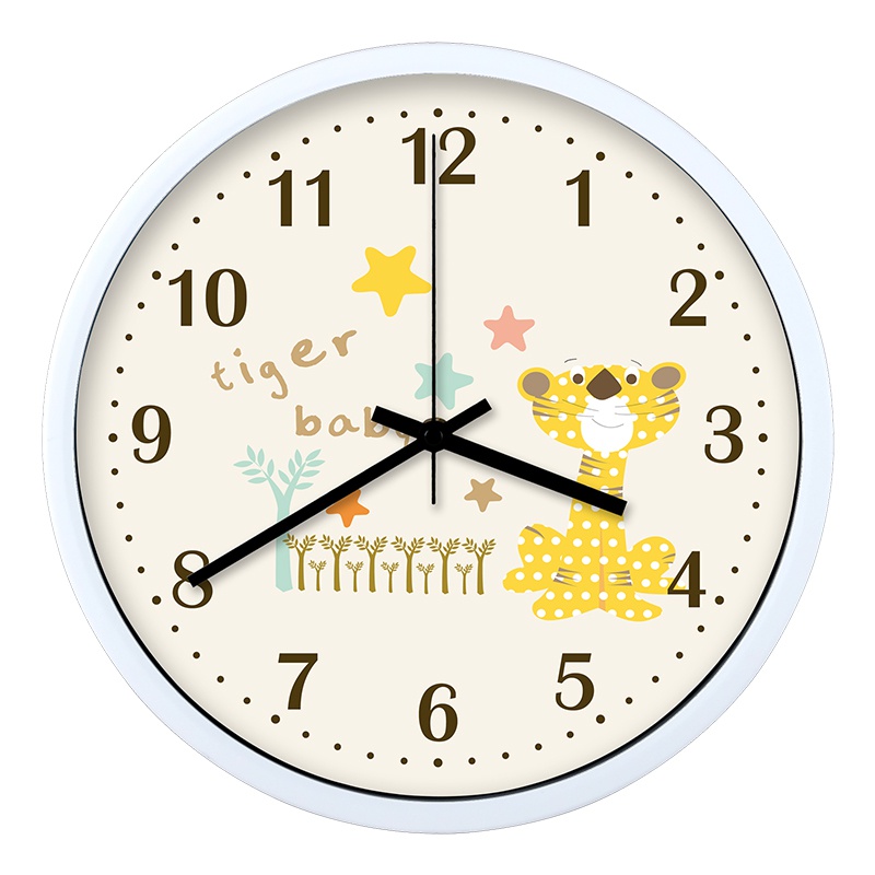新品可爱儿童卡通挂钟小老虎图案静音装饰钟表幼儿园学校教室挂表