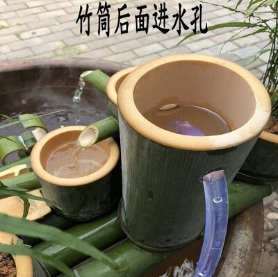 竹子流水花盆创意田园水循环t露台竹制水摆件循环泵水景大号艺术