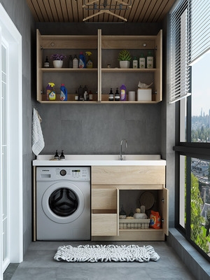 阳台洗衣机柜子组合石英石洗衣池带搓板台盆浴室柜洗衣柜一体伴.