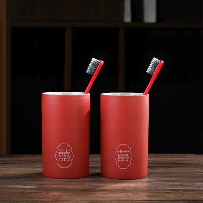 新品结婚洗漱杯套装礼盒情侣陪嫁用品新婚刷牙杯一对红色漱口杯子