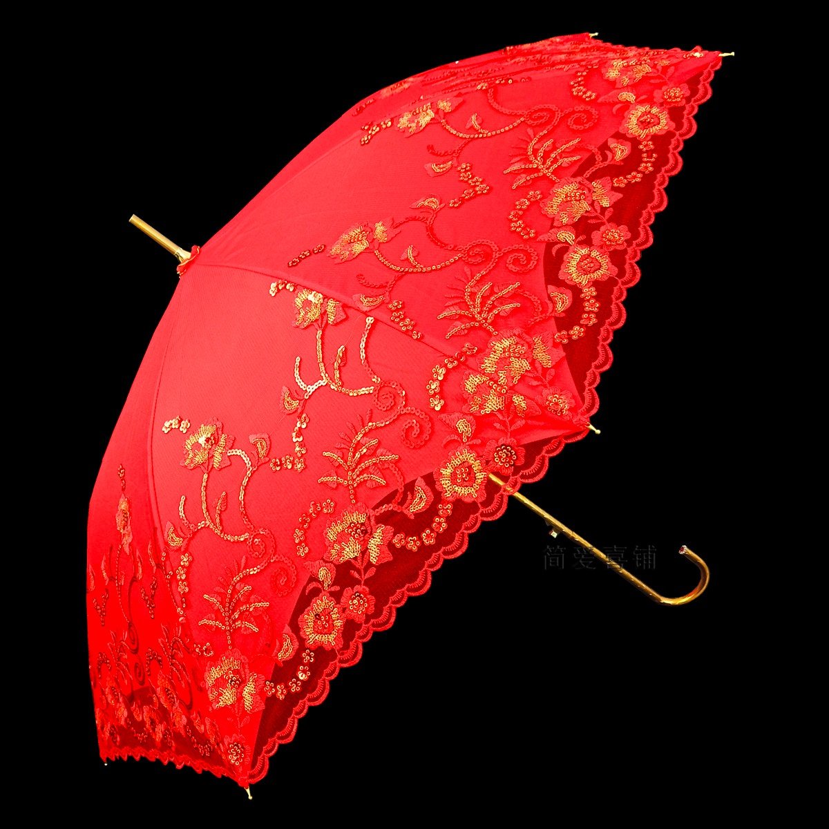 新品结婚婚庆出门出嫁新娘红伞全自动长柄刺绣双层雨伞晴雨两用伞