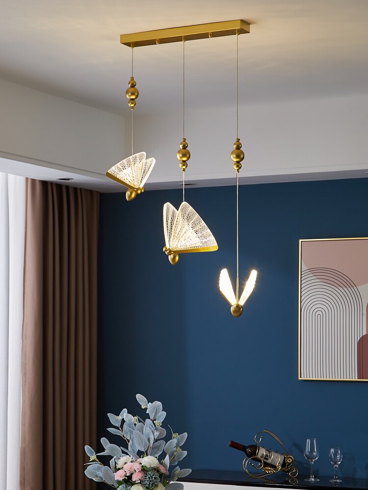 意式轻奢吊灯餐厅饭厅吧台灯后现代简约大气高档北欧三头蝴蝶灯具