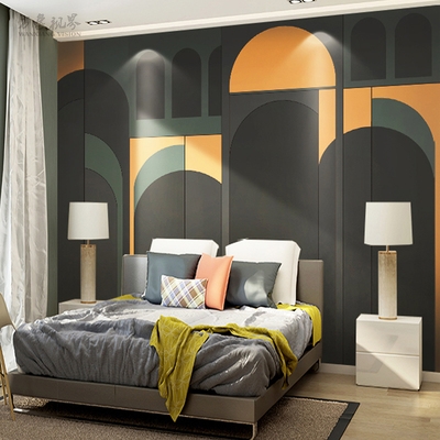 北欧墙布简约风壁纸几何定制壁画撞色图案墙纸卧室客厅电视背景.