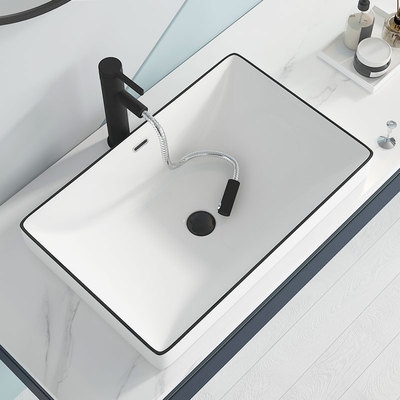 中盆半嵌入式台盆半台上盆洗手盆卫生间洗脸盆陶瓷面盆家用新濮