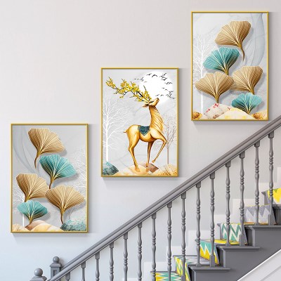 新品现代简约复式楼梯间装饰画北欧麋鹿楼道挂画走廊过道背景墙面
