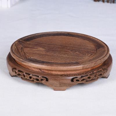 新品花盆底座实木圆形奇石头插花瓶工艺品木雕摆件鱼缸原木质托盘