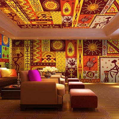 泰式东南亚风格墙纸泰国餐厅瑜伽馆装饰壁画民族风情大象背景壁.