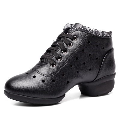 舞蹈鞋女士广场舞鞋黑色跳舞鞋子春季带中跟软底水兵舞鞋中老年.