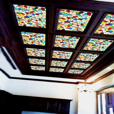 彩色艺术教堂马赛克拼接玻璃装饰门吊顶穹顶花彩绘太阳雨棚隔断.