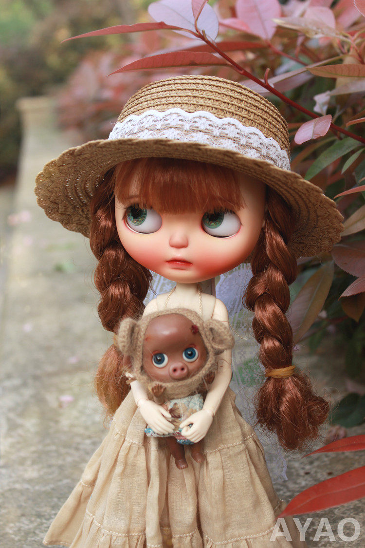 普利普娃娃草帽波点帽 pullip蝴蝶结波点帽子草帽 普利普草帽