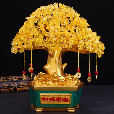 水晶摆件摇钱树招财图片