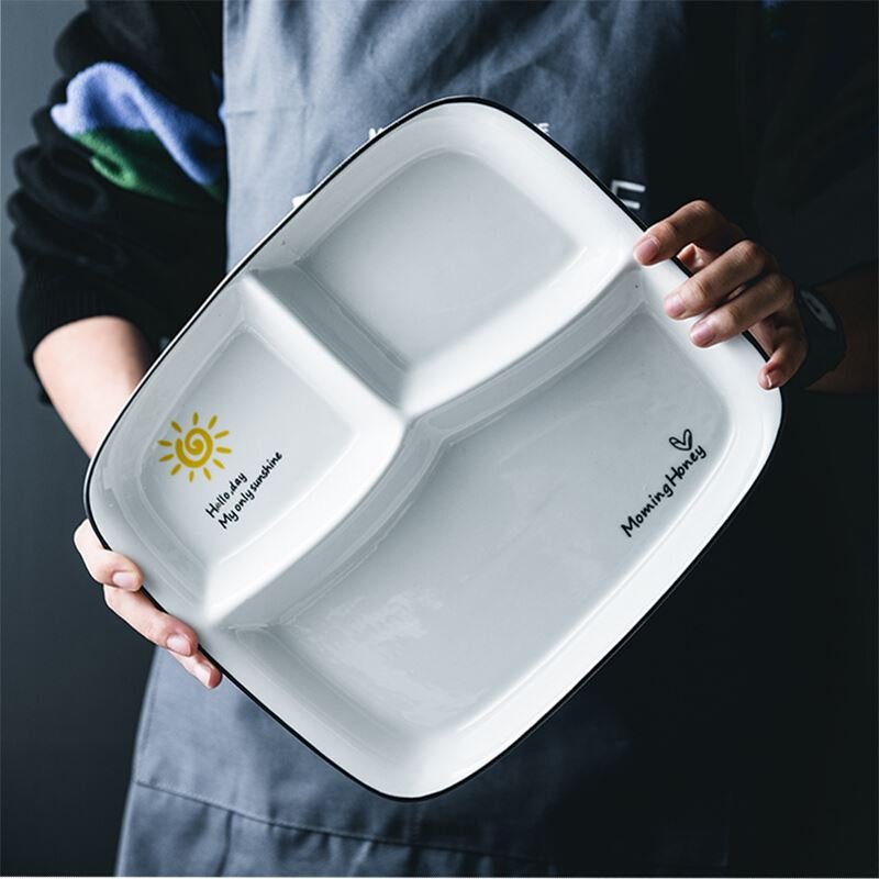 早餐餐盘子盘格儿童菜盘分创意陶瓷盘拼盘家用盘分餐餐具日式分隔