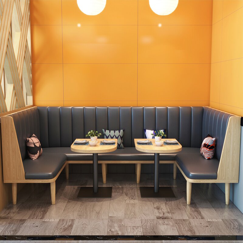 定制主题茶餐厅饭店奶茶店咖啡厅清吧u型靠墙卡座沙发桌椅组合.