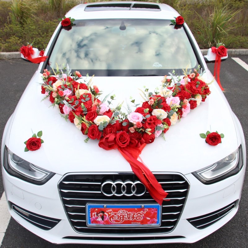 新品森系大v主婚车装饰车头花套装花车布置中式吸盘结婚用品创意