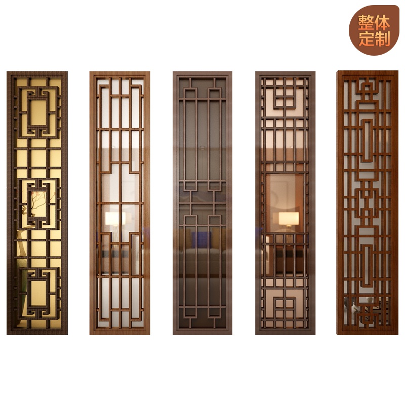 新品新中式渗墨大板背景墙客厅电视墙瓷砖实木花格装饰仿古格栅影