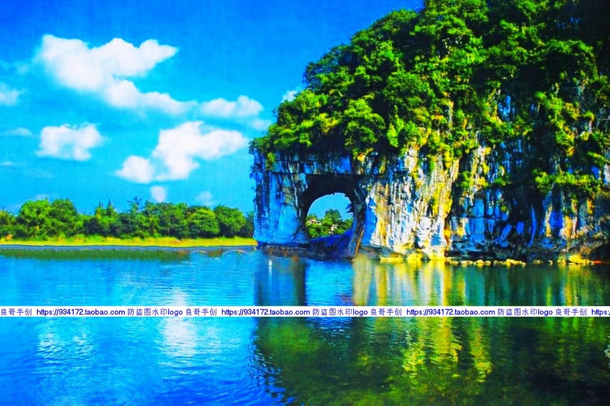新品线绣满绣印花印布象鼻山桂林山水十字绣广西桂林山水甲天下