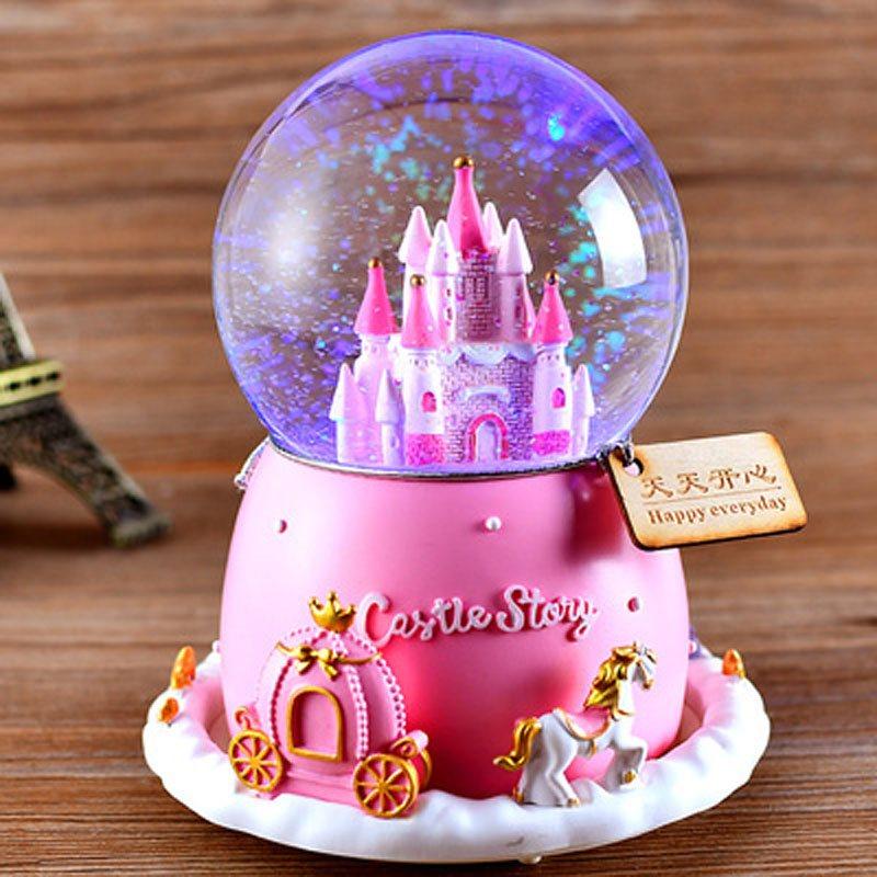 新品旋转自动雪花水晶球音乐盒生日礼物八音盒女孩公主六一儿童节