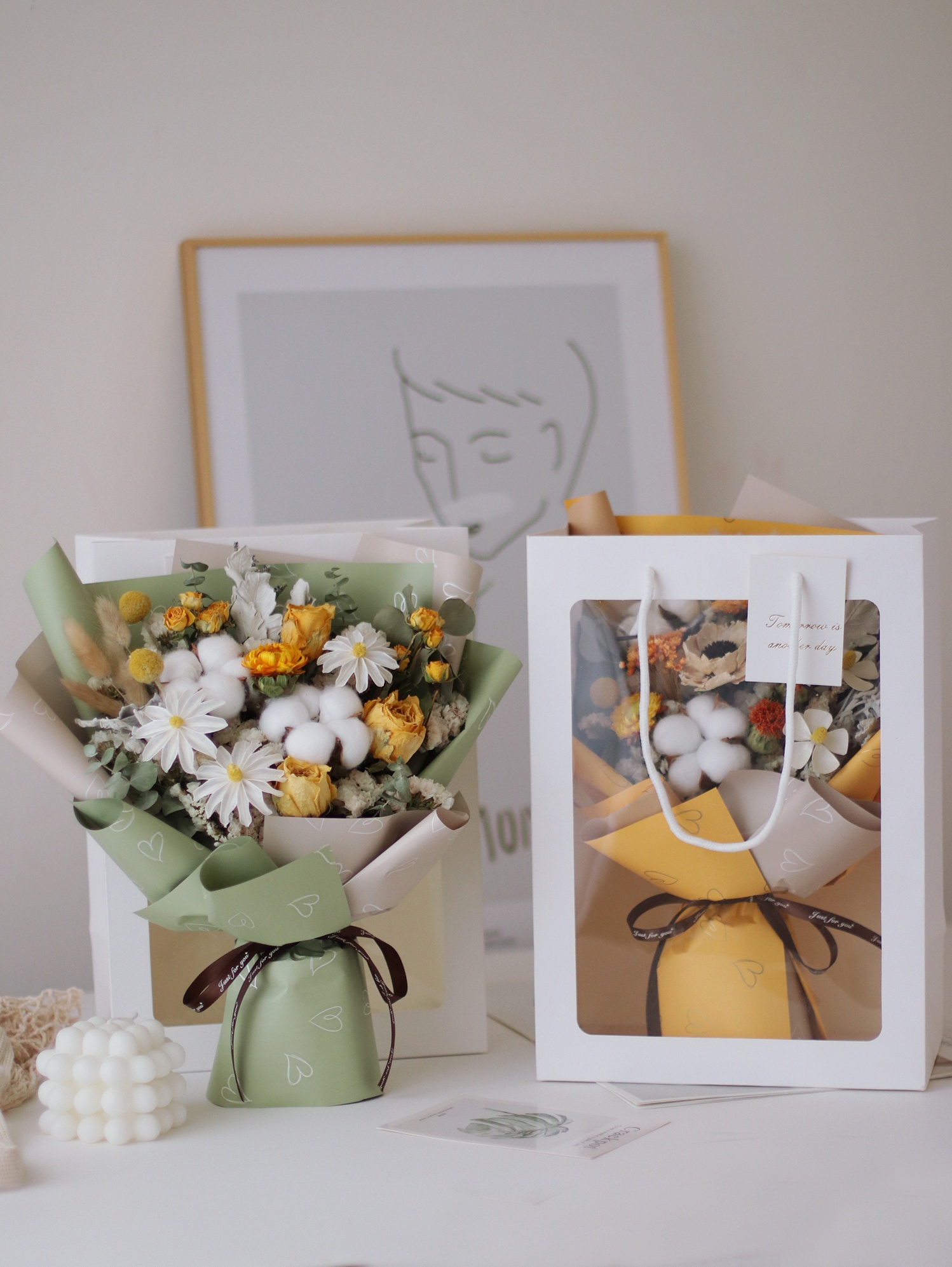 棉花干花花束包装送人毕业生日v礼物七夕情人节送闺蜜妈妈拍照道