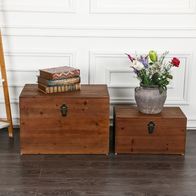 大号复古实木箱子i木质收纳箱盒子整理箱杂物可锁带盖储物箱凳现