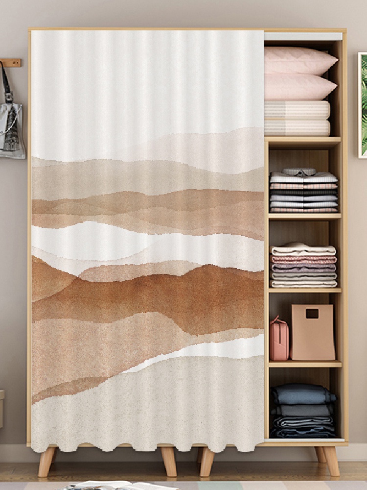 定制自粘式轨道帘橱柜遮挡帘货架衣柜遮丑布帘开放式衣柜衣帽间帘