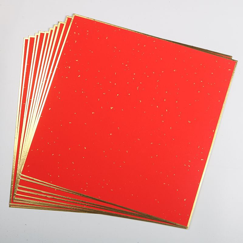 新品万年红洒金福字斗方宣纸手工加厚国画创作卡纸扇面镜片红色圆
