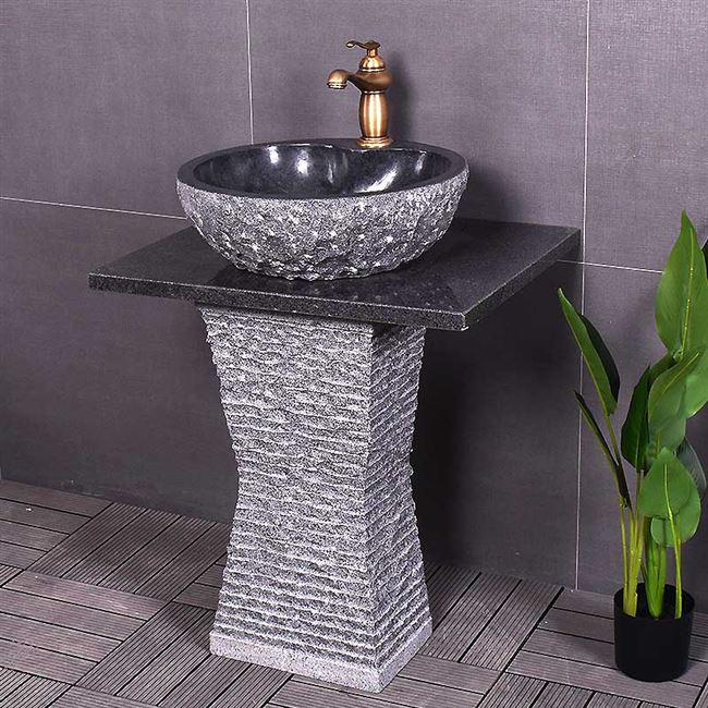 立柱盆石材艺术洗手台一体图片