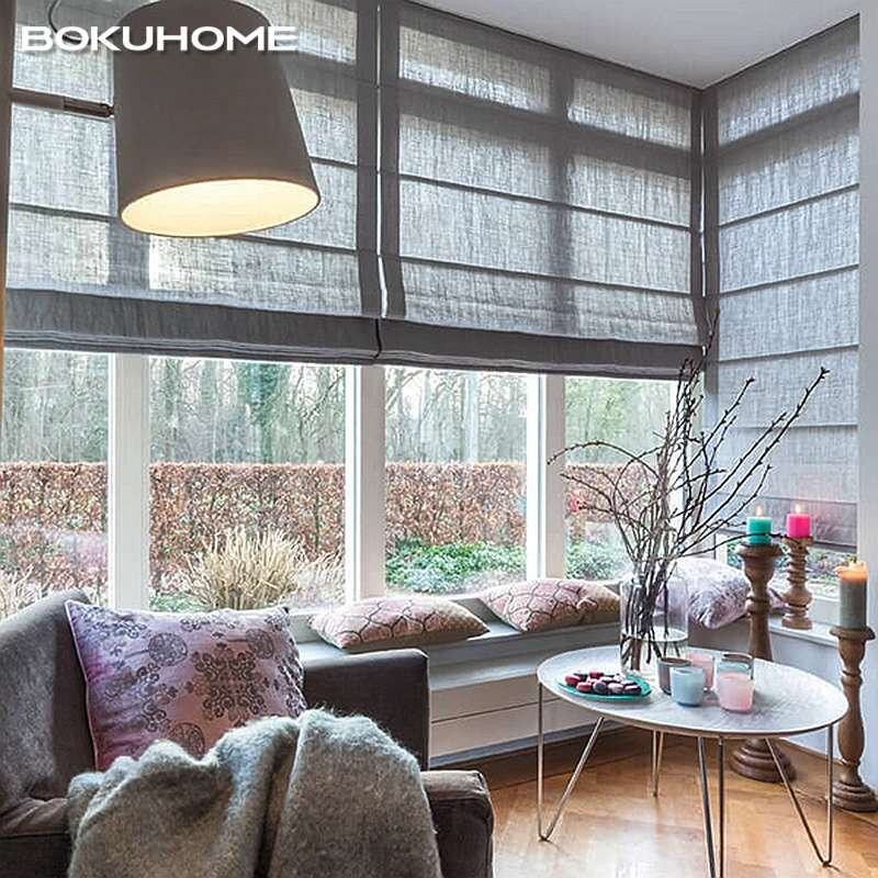 罗马帘日式手拉式升降卧室阳台遮光灰白色窗纱纱帘透光不透人窗帘