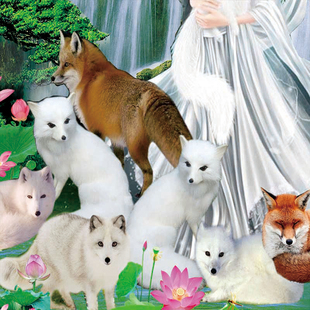 狐仙画山水画狐仙像青丘白狐九尾狐仙白狐仙胡家女帅地仙堂单打