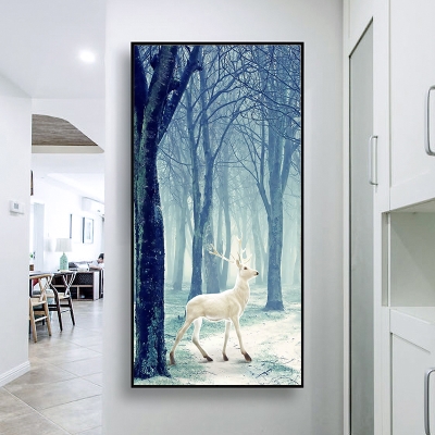新品北欧玄关装饰画轻奢客厅入户走廊过道挂画晶瓷鹿画进门竖背景