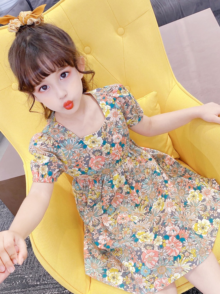 女童碎花连衣裙夏装2021新款童装女中大童洋气娃娃裙纯棉儿童裙