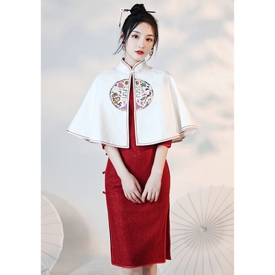 搭配旗袍穿的外套斗篷式年轻款高贵带扣女秋冬款气质外搭礼服披肩