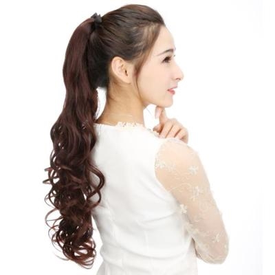 头发中长短假发女大波浪扎发百搭卷发马尾绑带式捆绑式浅棕色自然