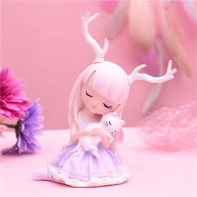 幽静之鹿小鹿摆件女孩子公主陶瓷w娃娃卡通玩偶儿童卧室可爱装饰