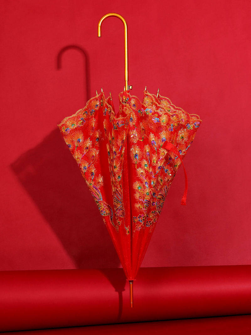 大婚礼大红伞新娘用品物品雨伞伞蕾丝婚庆女方用结婚陪嫁伞中式