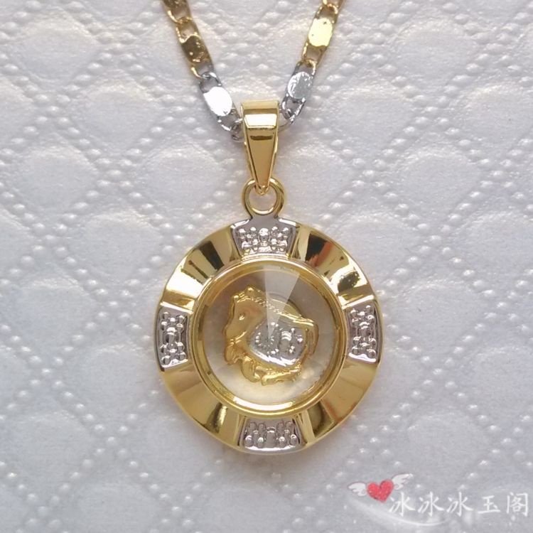时来运转吊坠项链镀k金黄白彩金十二生肖属相转运招财女款