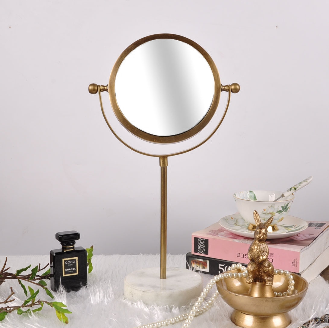 印度进口纯铜奢华梳妆镜台式公主镜桌面复古高档化妆镜卧室圆形