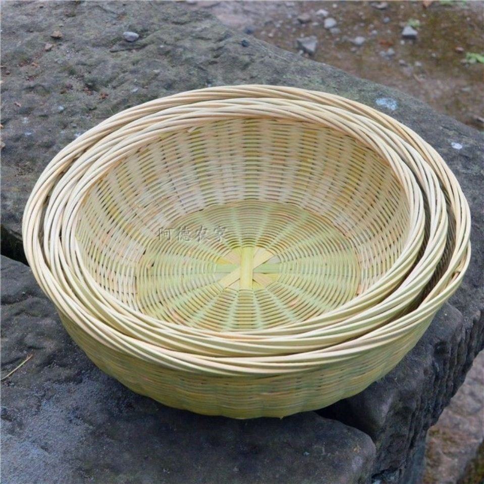 小竹筐子精致竹编圆形水果篮馒头筐家用沥水洗菜鸡蛋竹筐馍馍筐带