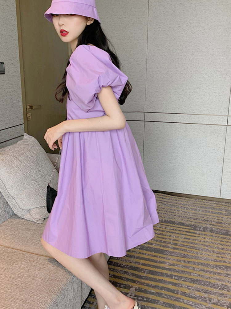 三亚旅游穿搭海边度假沙滩裙法式初恋仙女连衣裙娃娃裙香芋淡紫色
