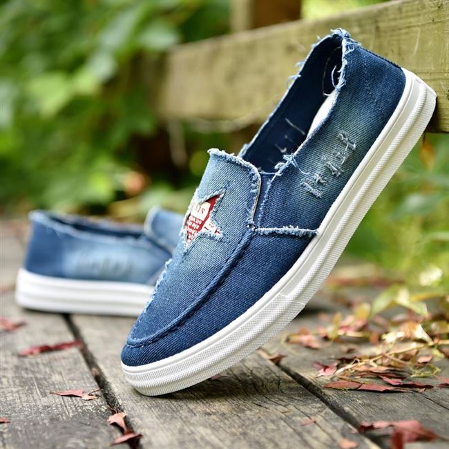 夏季新款男士一脚蹬套脚牛仔布乞丐布鞋懒人鞋破洞帆布鞋男鞋子