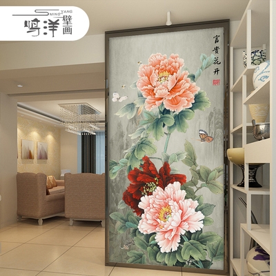玄关牡丹壁纸过道图片