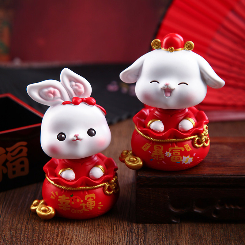 2023年钱兔似锦兔年吉祥物小兔子摆件春节装饰公仔本命年新年礼物