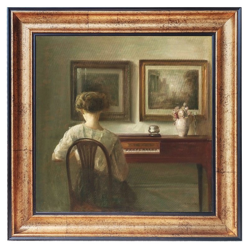 可可的画廊钢琴少女古典人物油画美式复古轻奢背景墙装饰画挂画