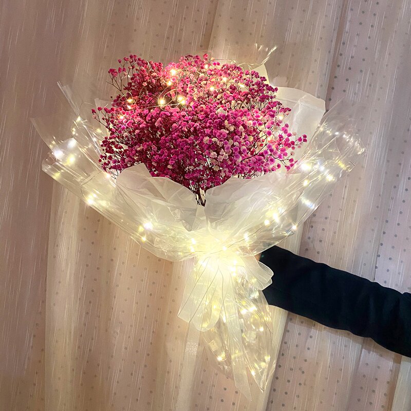 新品新款发光满天星花束ins风母亲节小清新送女友生日礼物干花大