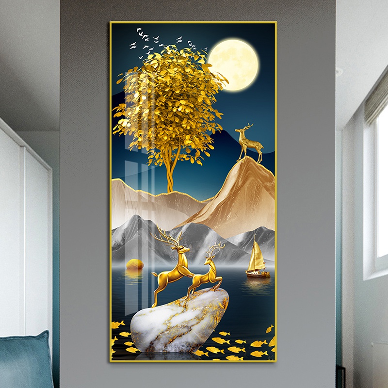 新品入户玄关走廊装饰画进门关画竖版客厅挂画轻奢现代简约晶瓷壁