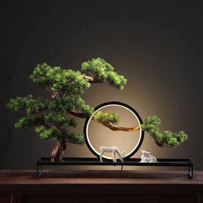 新品创意中式迎客松摆件家居装饰客厅玄关办公室盆景摆设公司开业